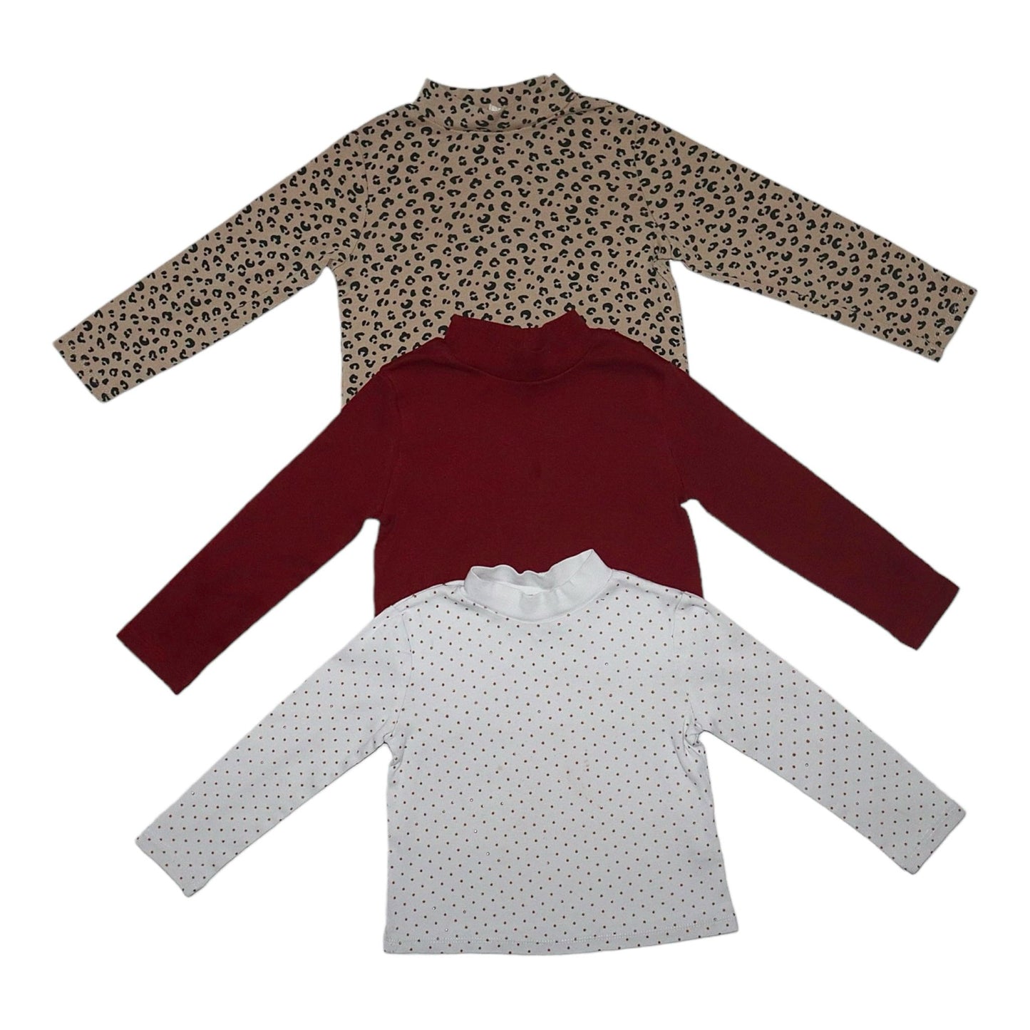 Långärmad T-shirt (3 Pack) från H&M - Storlek 98/104 - Mörkröd & Beige & Vit