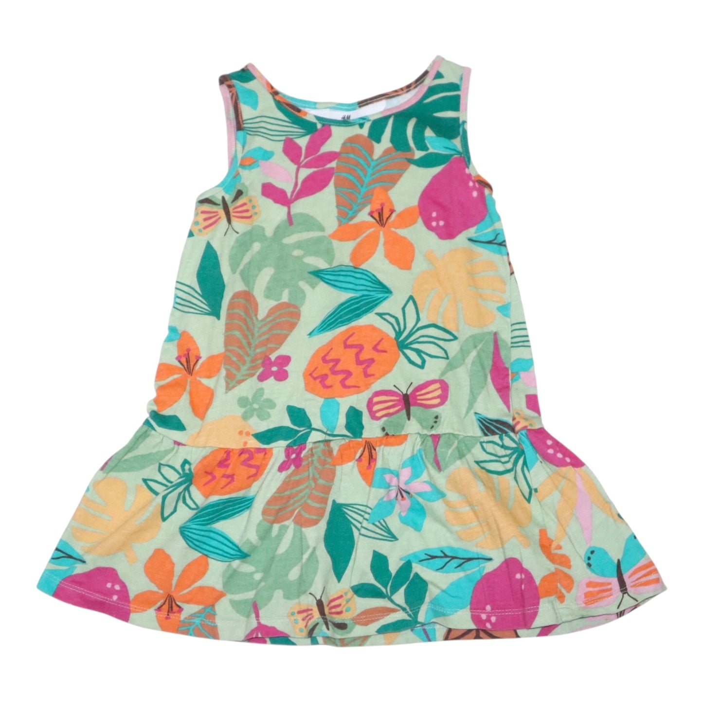 Linne Klänning från H&M - Storlek 98/104 - Grön (Multi)