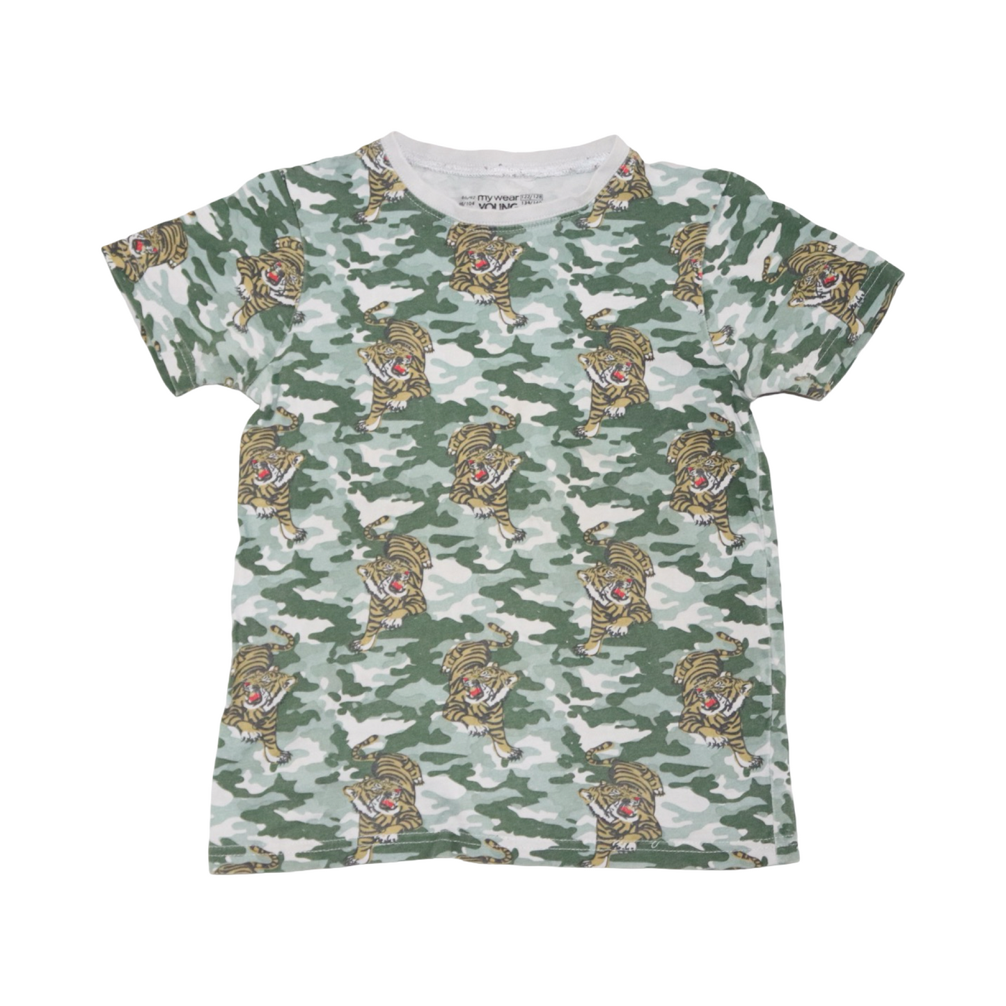 Kortärmad T-shirt från mywear YOUNG - Storlek 122/128 - Grön & Brun (Multi)