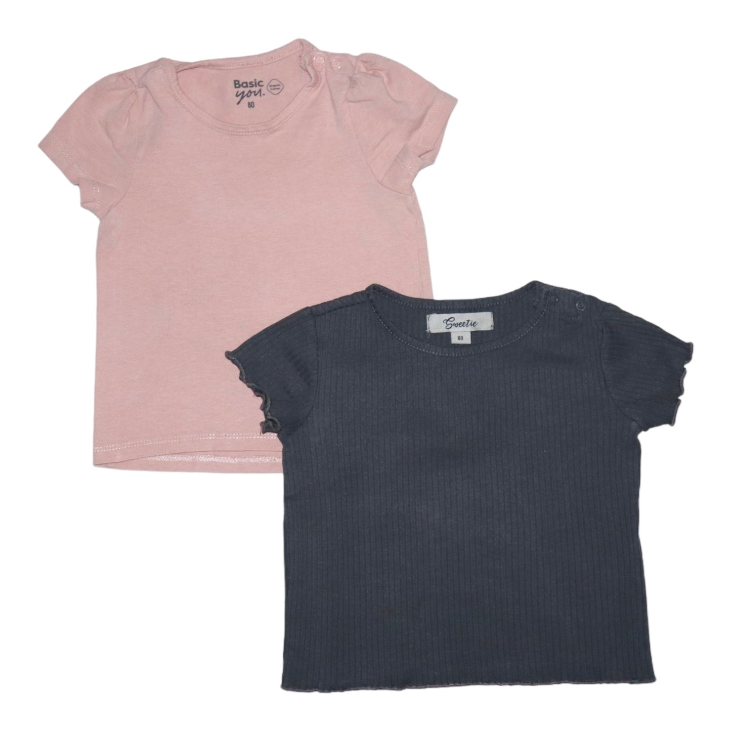 T-shirt (2 Pack) från Sweetie & Basic you - Storlek 80 - Ljusrosa & Svart