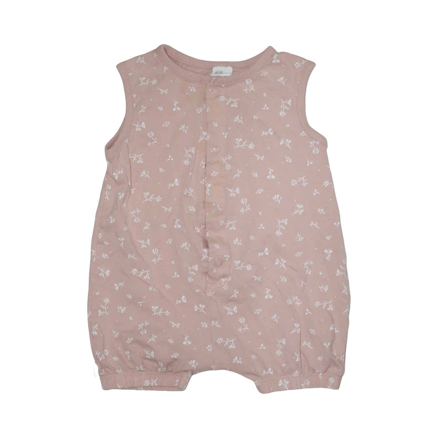 Kortärmad Byxdress/ Romper från H&M - Storlek 68 - Ljusrosa & Vit