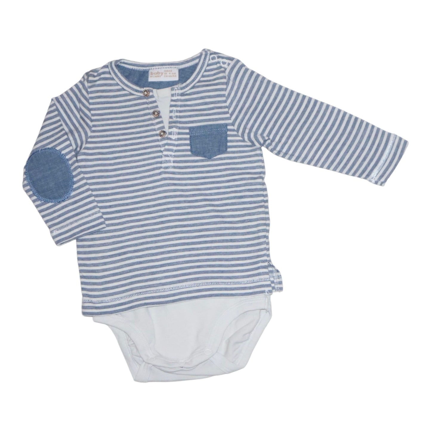 Långärmad Tröja med inbyggd Body från LINDEX - Storlek 68 - Blå & Vit