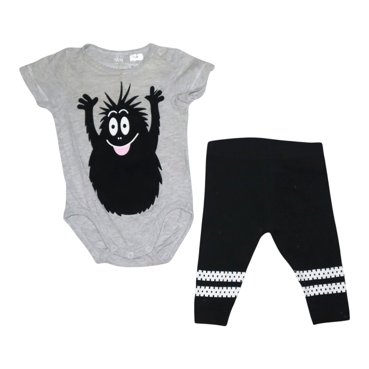 Kortärmad Body & Byxor Matchande Set från H&M & ICA eco - Storlek 62 - Ljusgrå & Svart