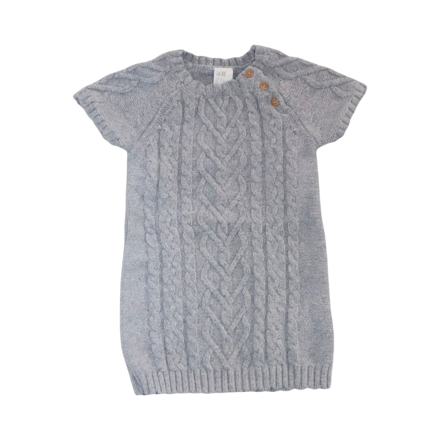 Stickad Kortärmad Klänning från H&M - Storlek 80 - Grå