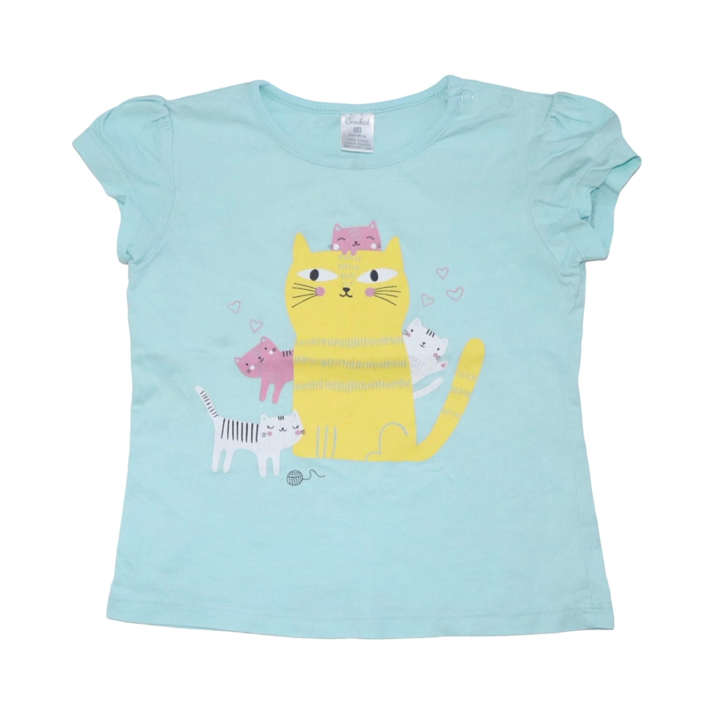 Kortärmad T-shirt från Crockid - Storlek 86 - Ljusgrön & Gul
