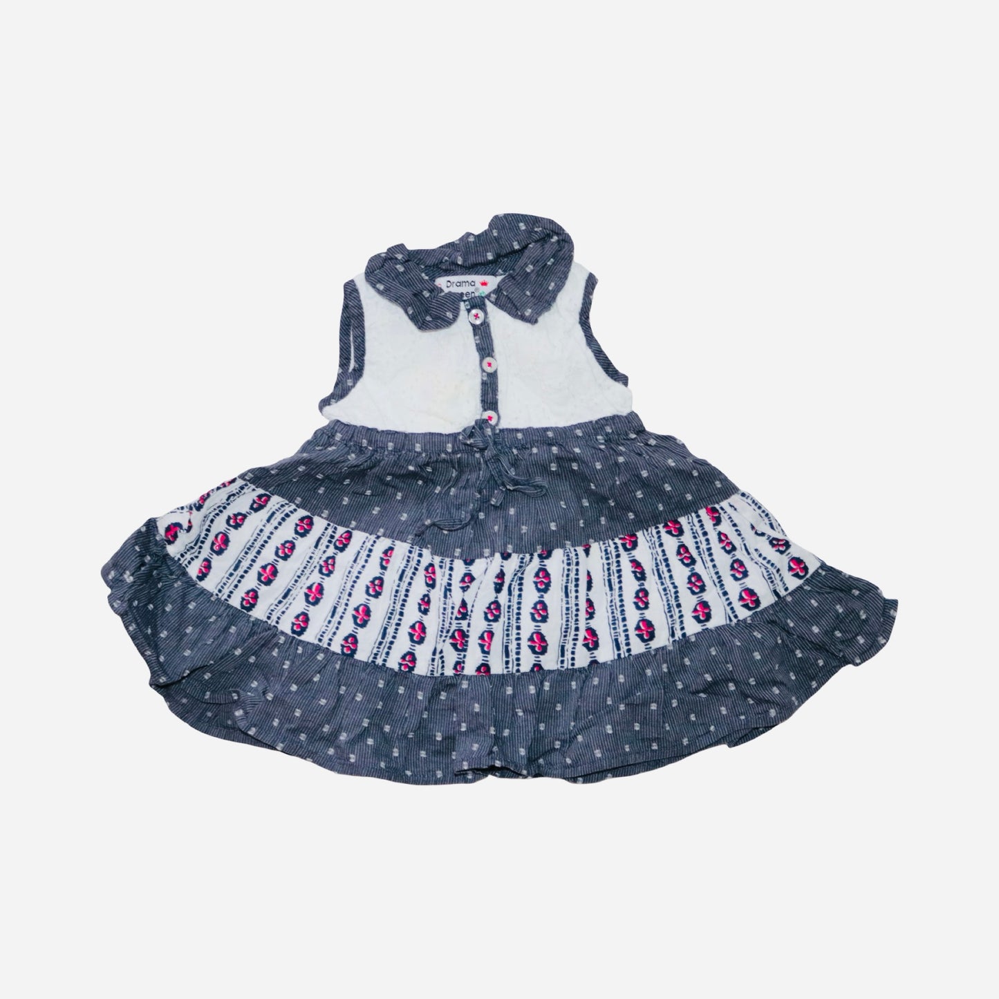 Kortärmad Klänning från Drama Queen - Storlek 68 - Mörkblå & Vit (Multi)