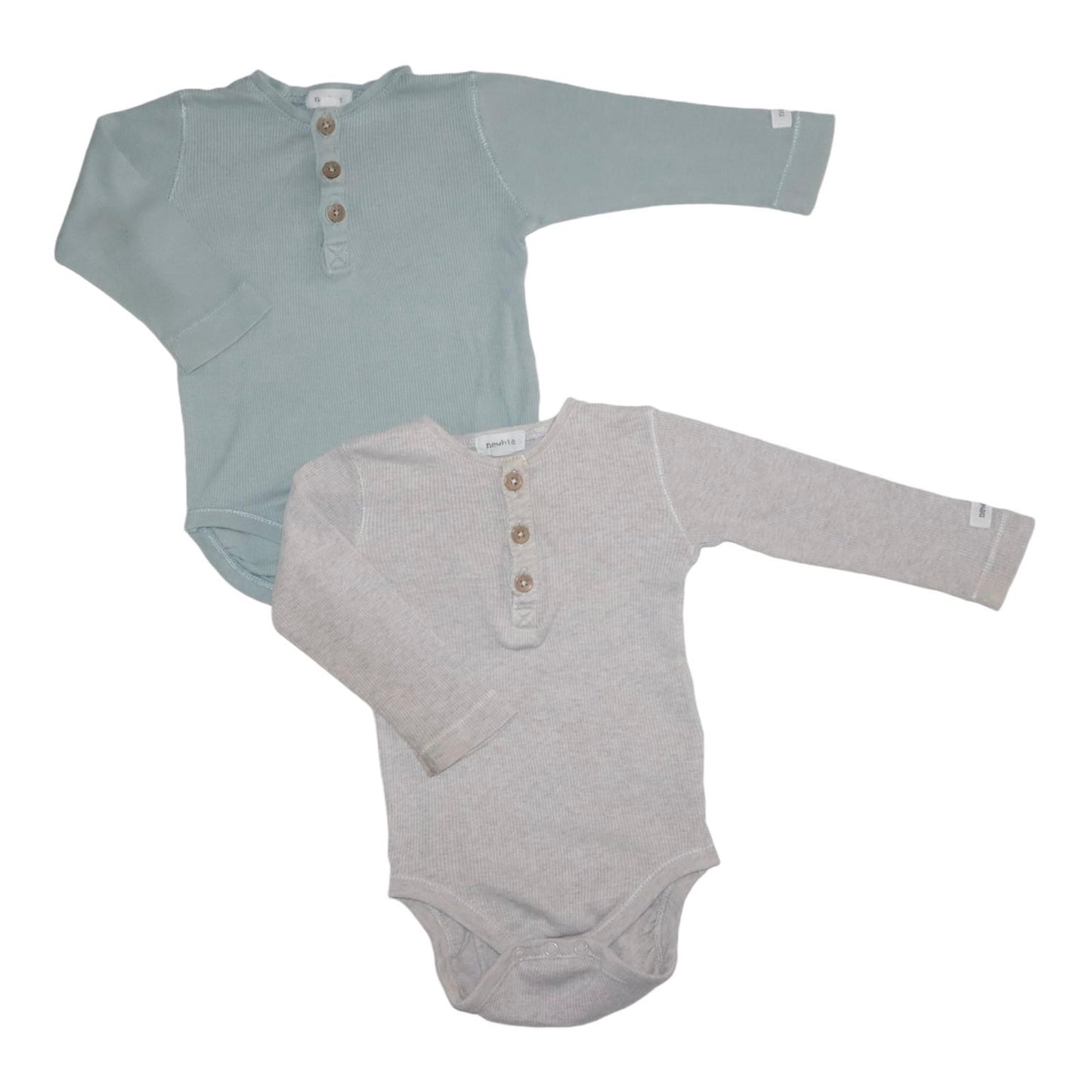 Långärmad body (2 pack) fran newbie - Storlek 74 - Ljusgrön & Grå