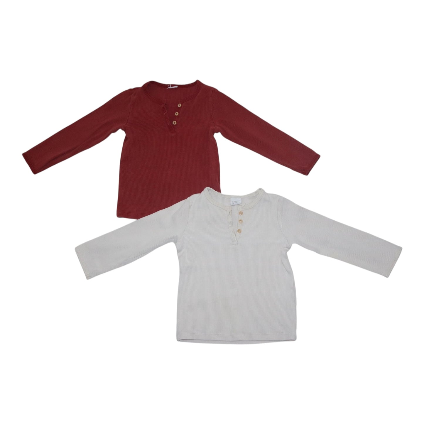 Långärmad T-shirt (2 Pack) från H&M - Storlek 80 - Rödbrun & Benvit