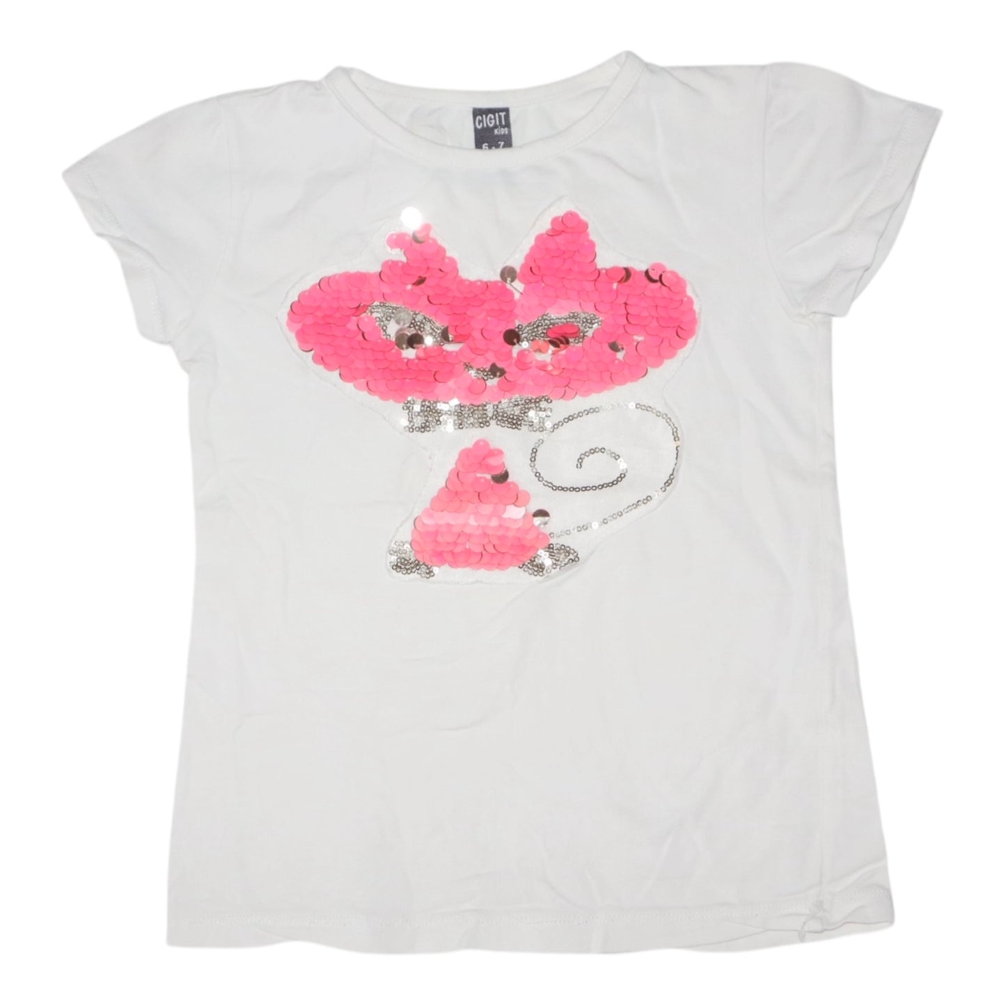 Kortärmad T-shirt från CIGIT - Storlek 116 - Vit & Rosa