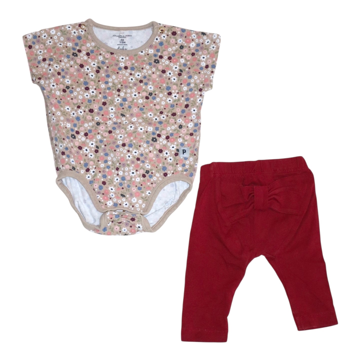 Body & Byxor Matchande Set från H&M & POLARN O. PYRET - Storlek 56 - Beige & Rödbrun