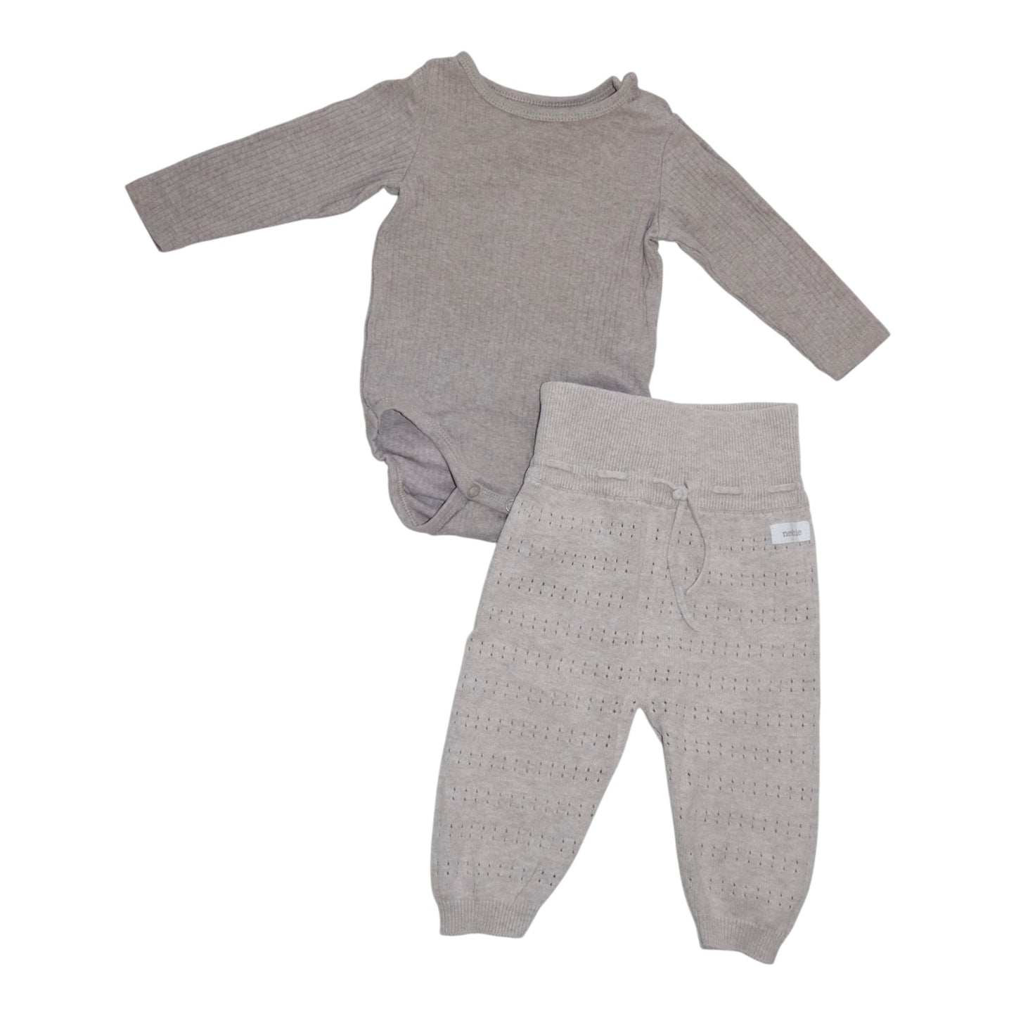 Långärmad Body & Byxor Matchande Set från H&M & newbie - Storlek 62 - Beige