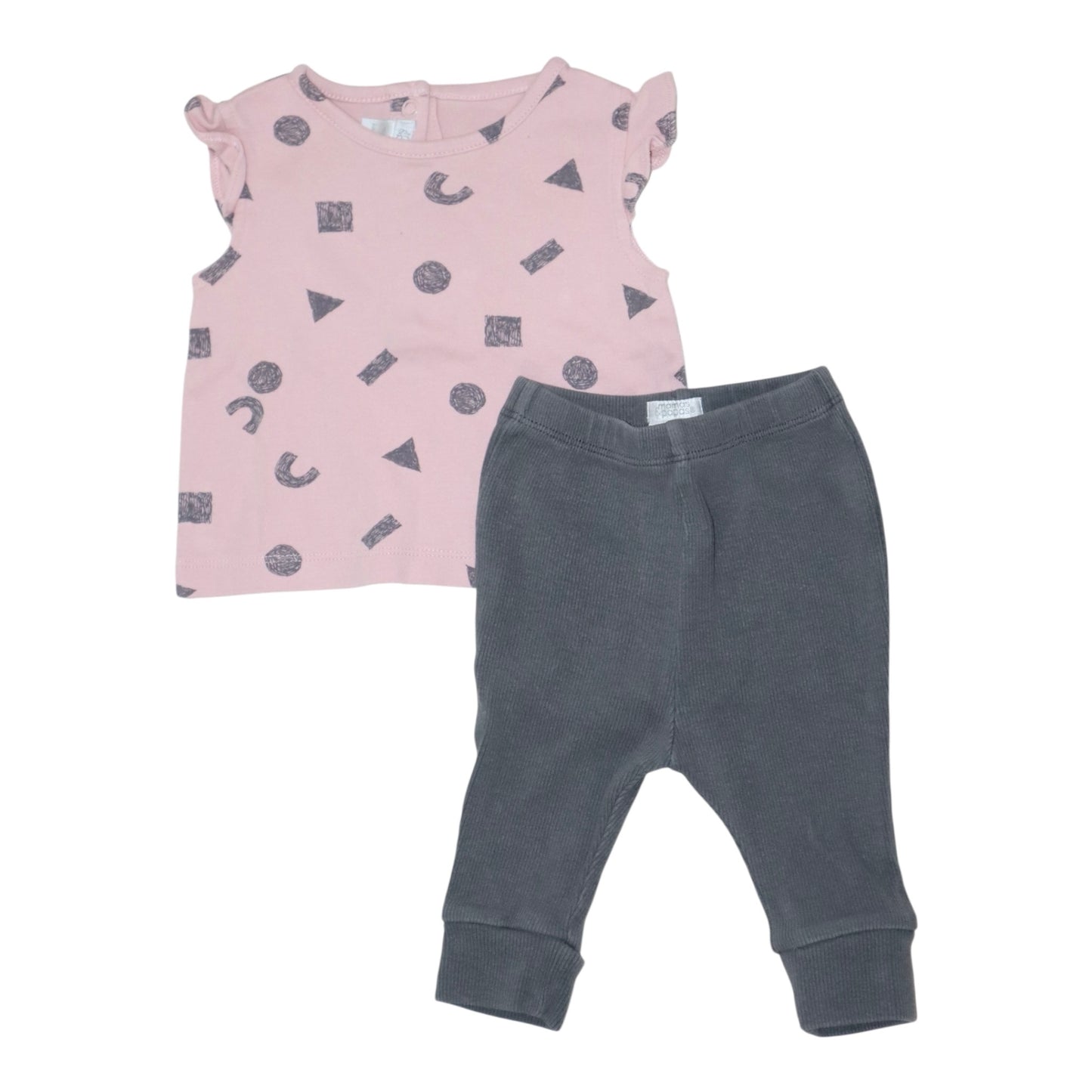 T-shirt & Byxor Matchande Set från mamas & papas - Storlek 62/68 - Ljusrosa & Grå