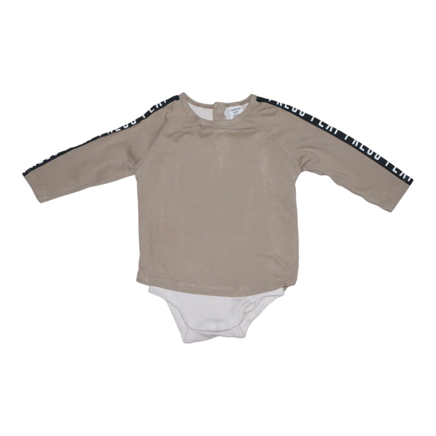Långärmad T-shirt med inbyggd Body från LINDEX - Storlek 68 - Ljusbrun & Vit
