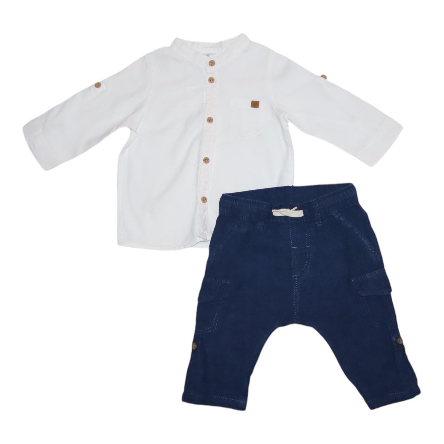 Långärmad Skjorta & Tunna Byxor Matchande set från H&M - Storlek 68 - Blå & Benvit