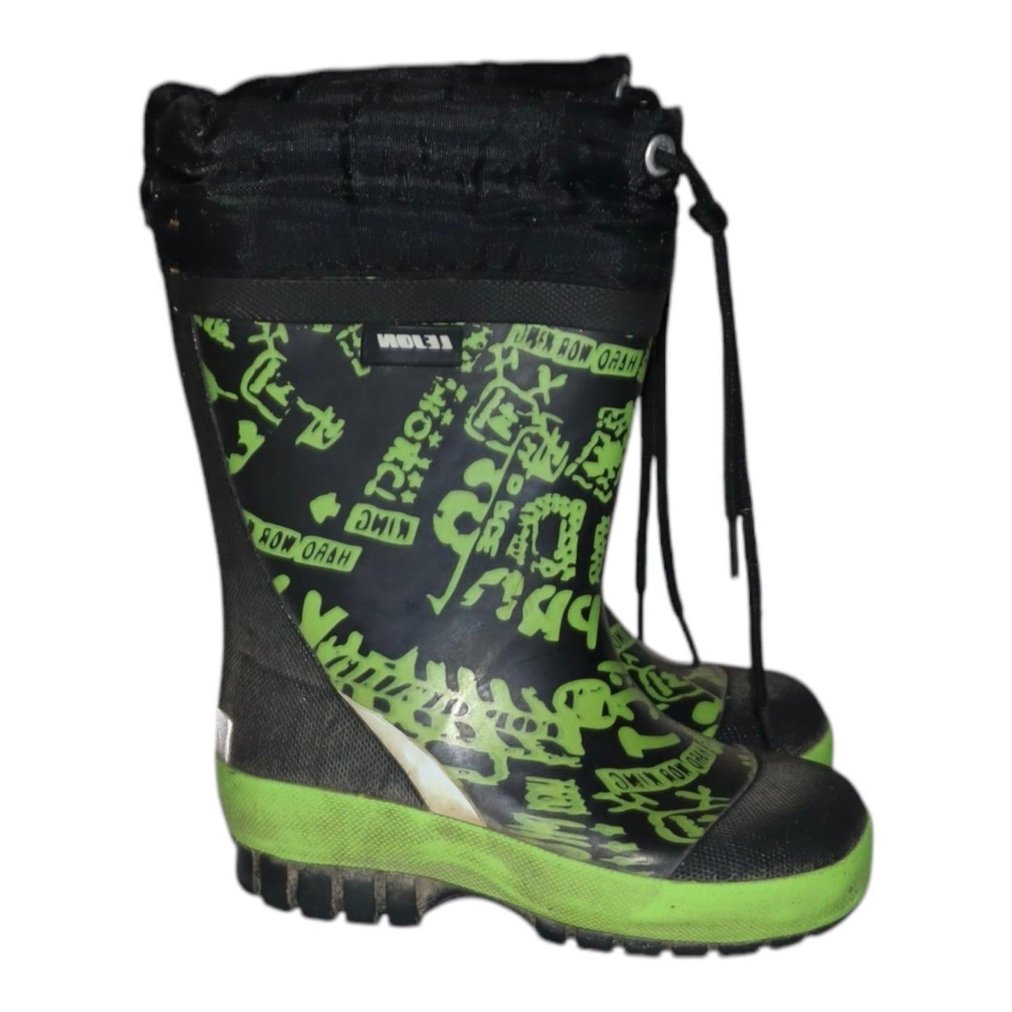 Fodrade Gummistövlar från LEJON - Storlek 24 (Innermått 15cm) - Svart & Ljusgrön