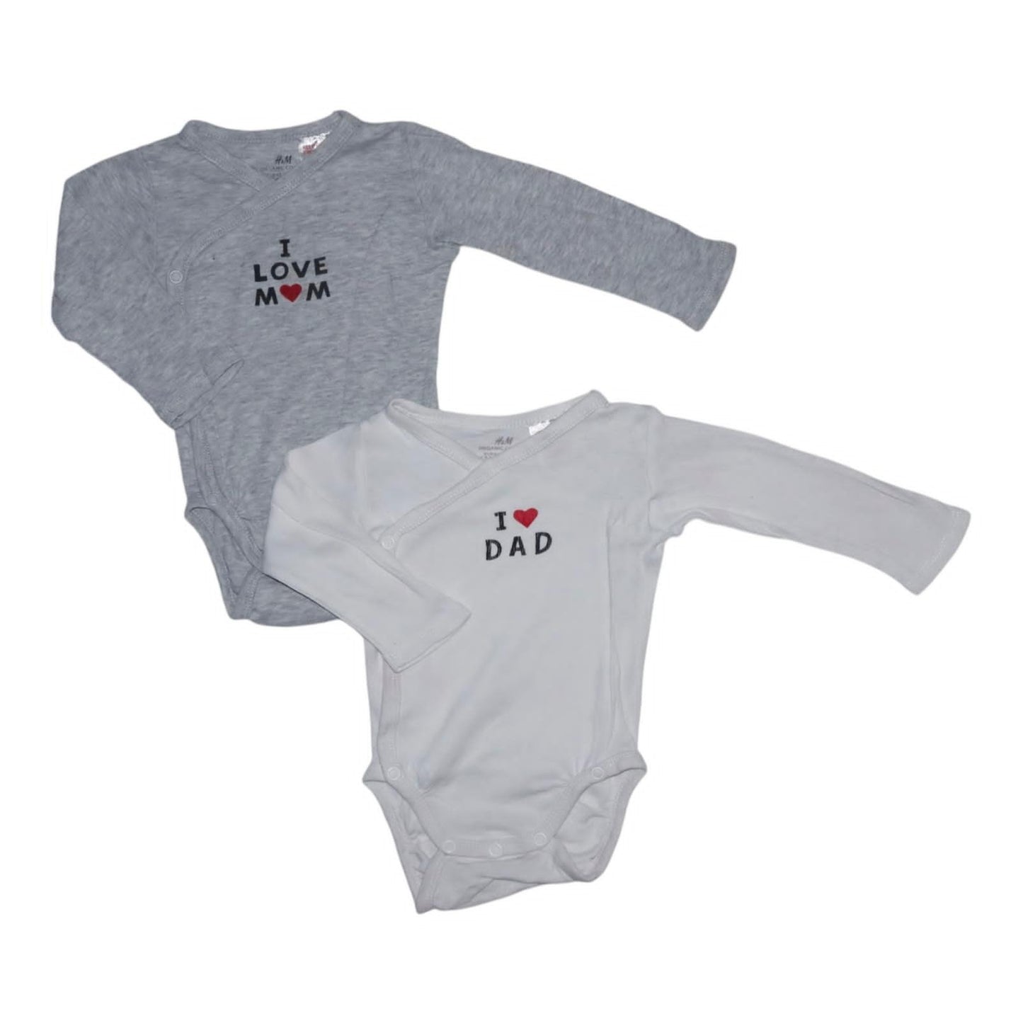 Långärmad Body (2 Pack) från H&M - Storlek 62 - Vit & Grå