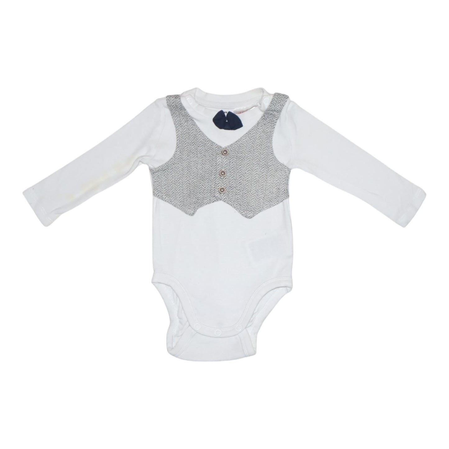 Långärmad Kostym Body med fluga från H&M - Storlek 62 - Vit & Grå