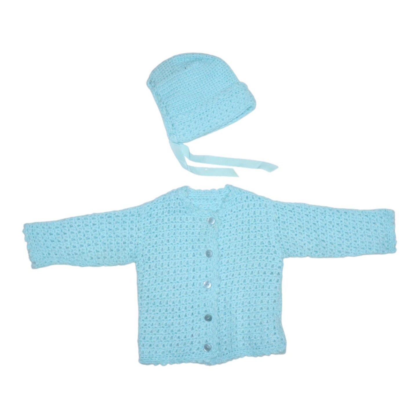 Stickad Kofta & Mössa Matchande Set - Storlek 62 - Ljusblå