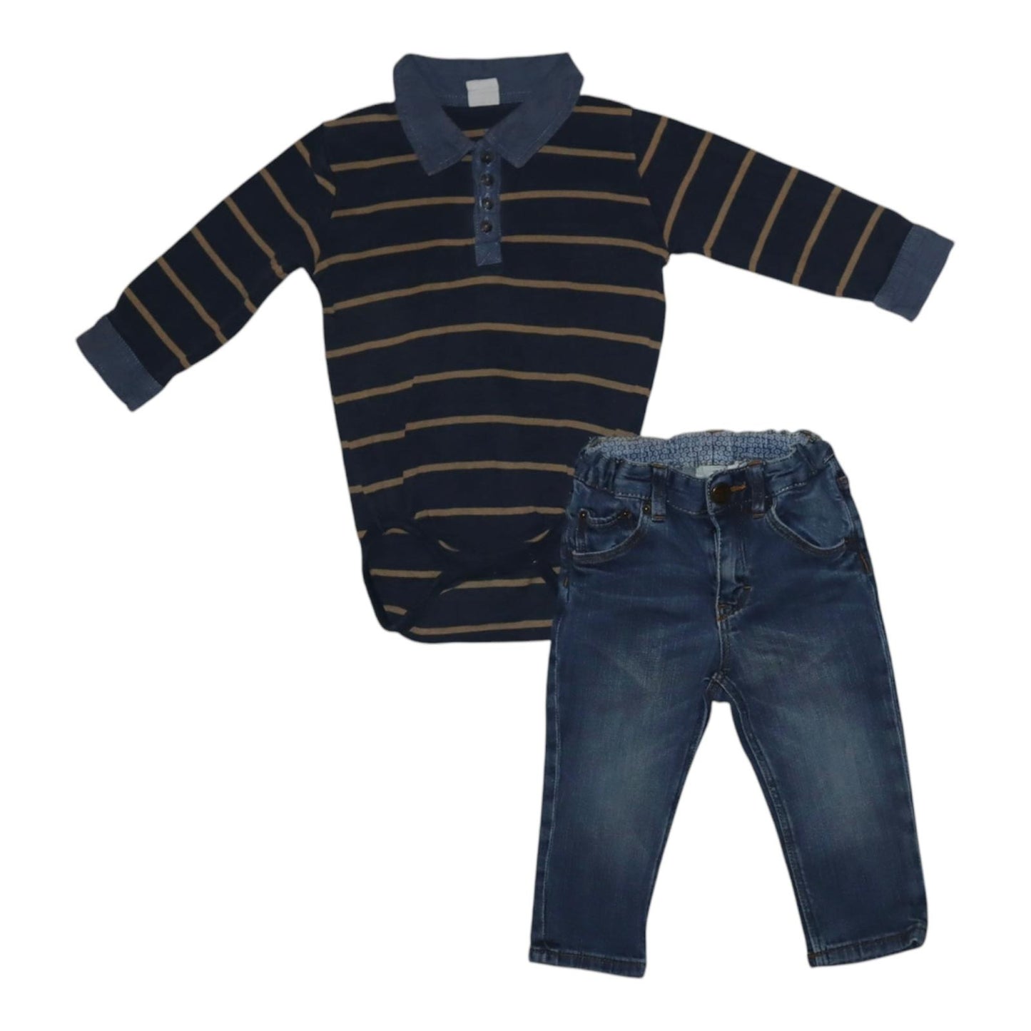 Långärmad Body & Jeans Byxor Matchande Set från H&M - Storlek 80 - Mörkblå & Blå