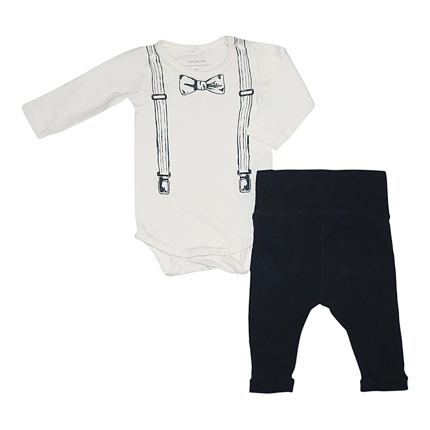 Långärmad Body & Byxor Matchande Set från name it - Storlek 62 - Vit & Svart