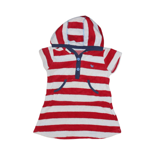 Kortärmad Klänning med huva från LINDEX- Storlek 86 - Röd & Vit