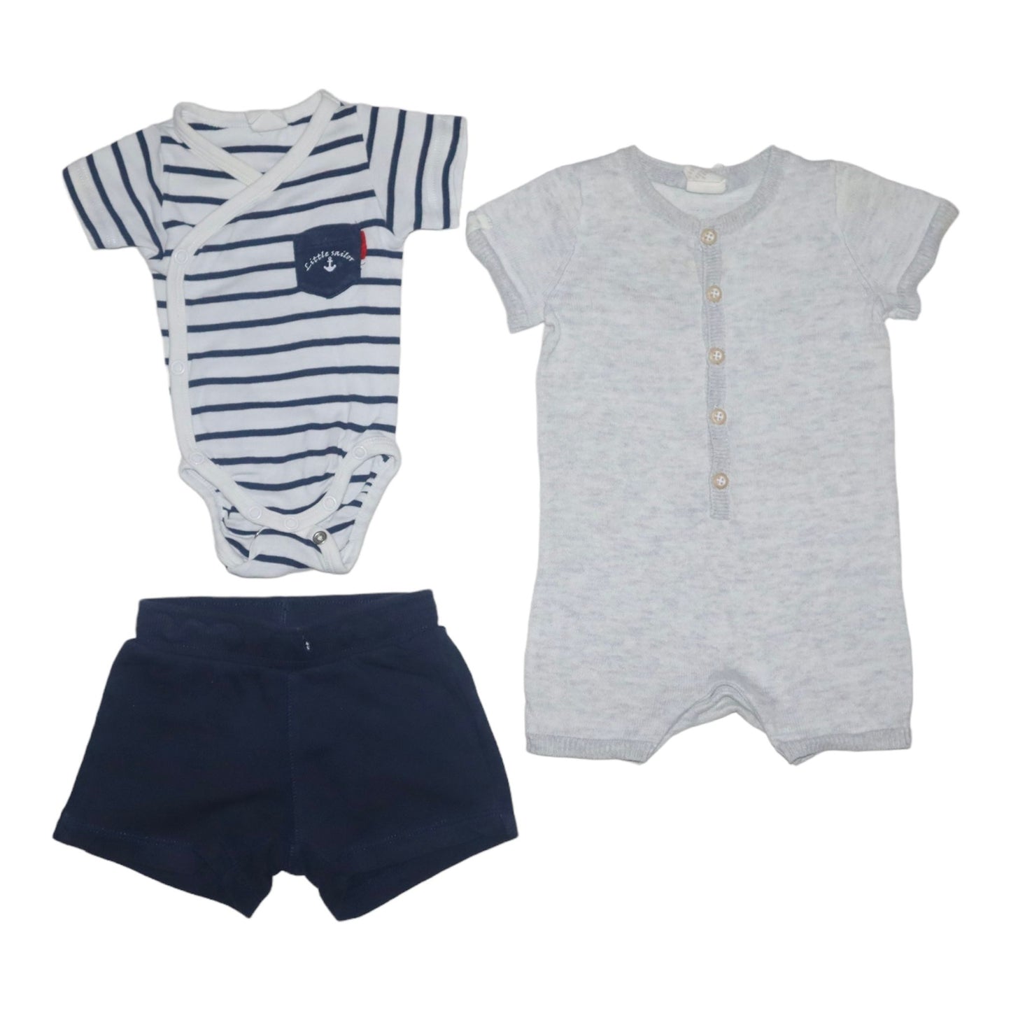 Paket - Kortärmad Omlottbody & Shorts & Jumpsuit Från H&M - Storlek 50 - Vit & Grå & Mörkblå