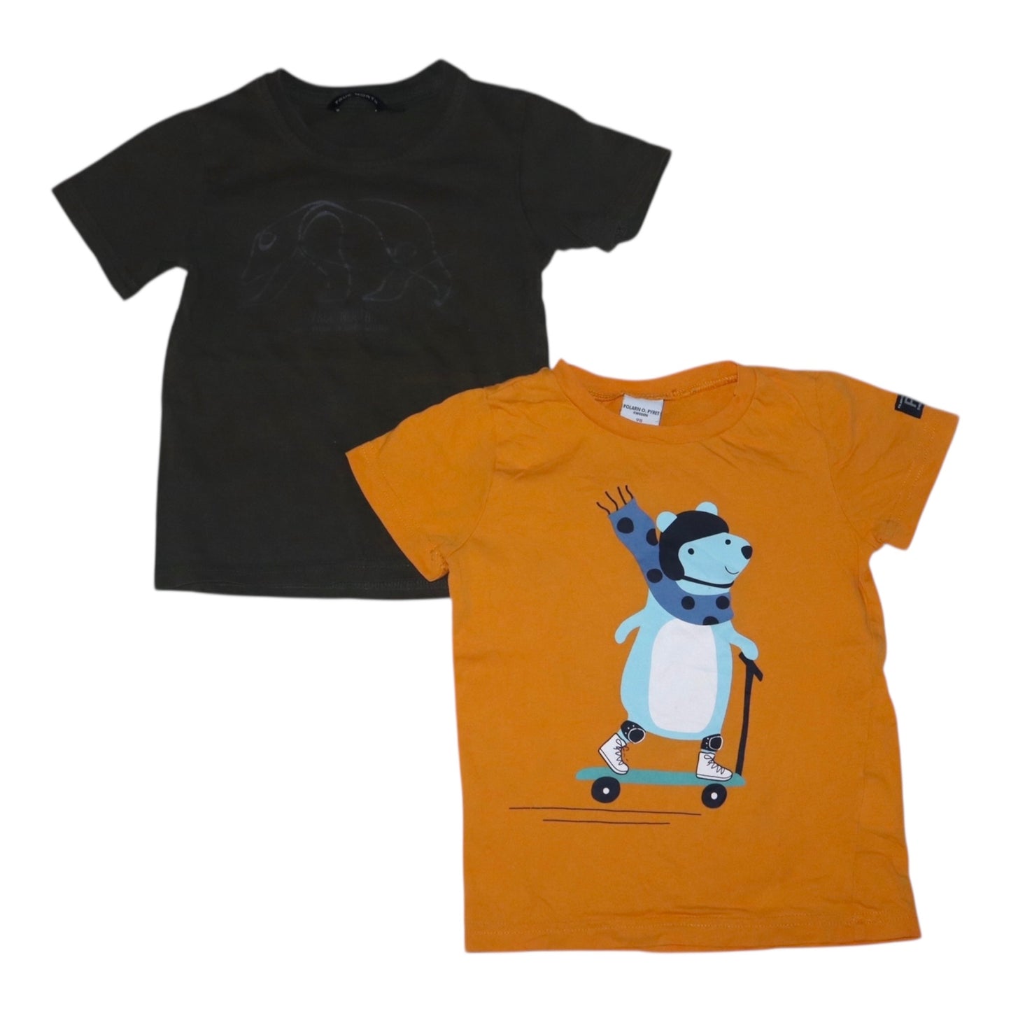 Kortärmad T-shirt från POLARN O. PYRET & TRUE NORTH - Storlek 98 - Mörkgrön & Gul