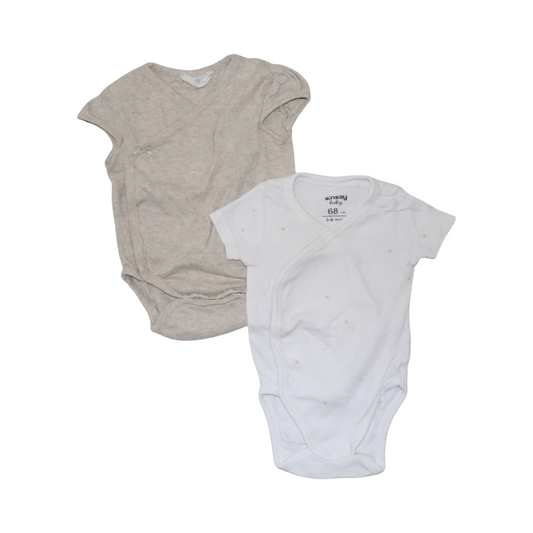 Kortärmad Omlottbody (2 Pack) från H&M & Sinsay - Storlek 68 - Beige & Vit