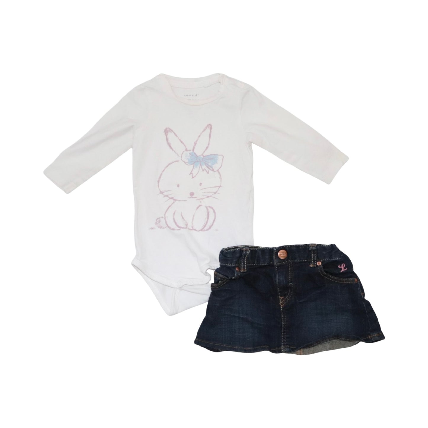 Body & Kjol Matchande Set från name it & L.O.G.G H&M - Storlek 68 - Vit & Mörkblå