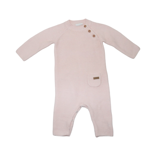 Stickad Långärmad Jumpsuit/ Byxdress från LITTLE DUTCH - Storlek 68 - Ljusrosa