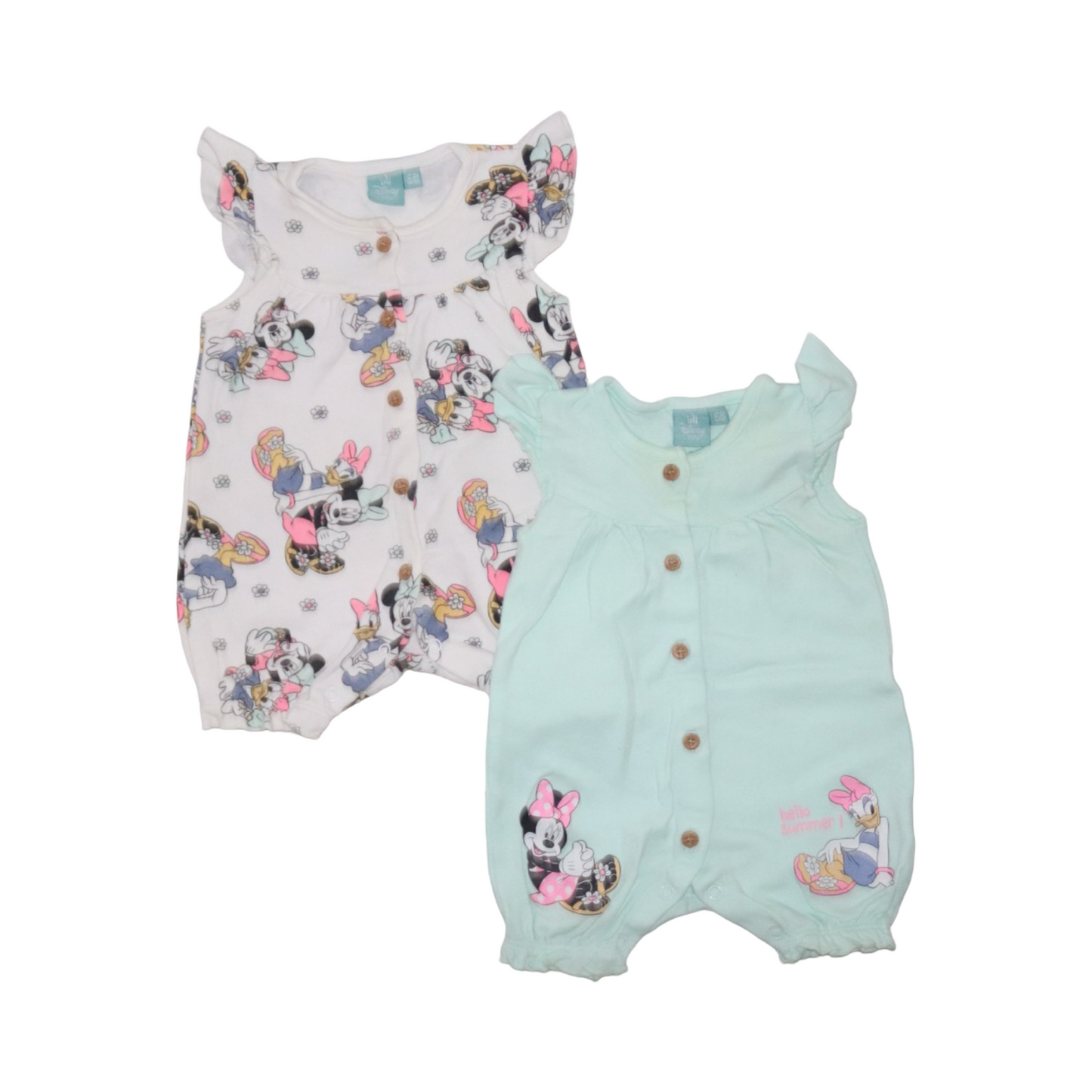 Byxdress/ Romper (2 Pack) från DISNEY - Storlek 68 - Vit & Ljusgrön (Multi)