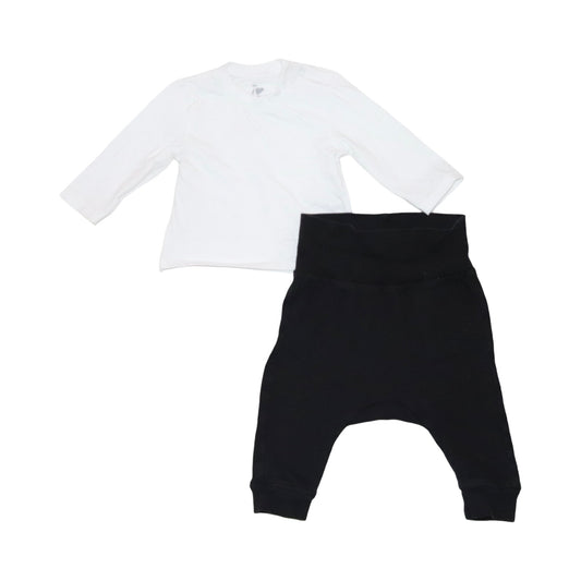 Långärmad T-shirt & Byxor Matchande Set från ICA eco & H&M - Storlek 68 - Svart & Vit