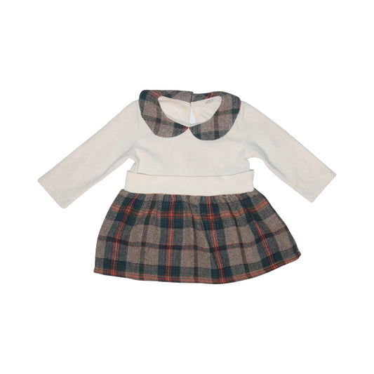 Långärmad Klänning - Storlek 74 - Vit & Brun (Multi)