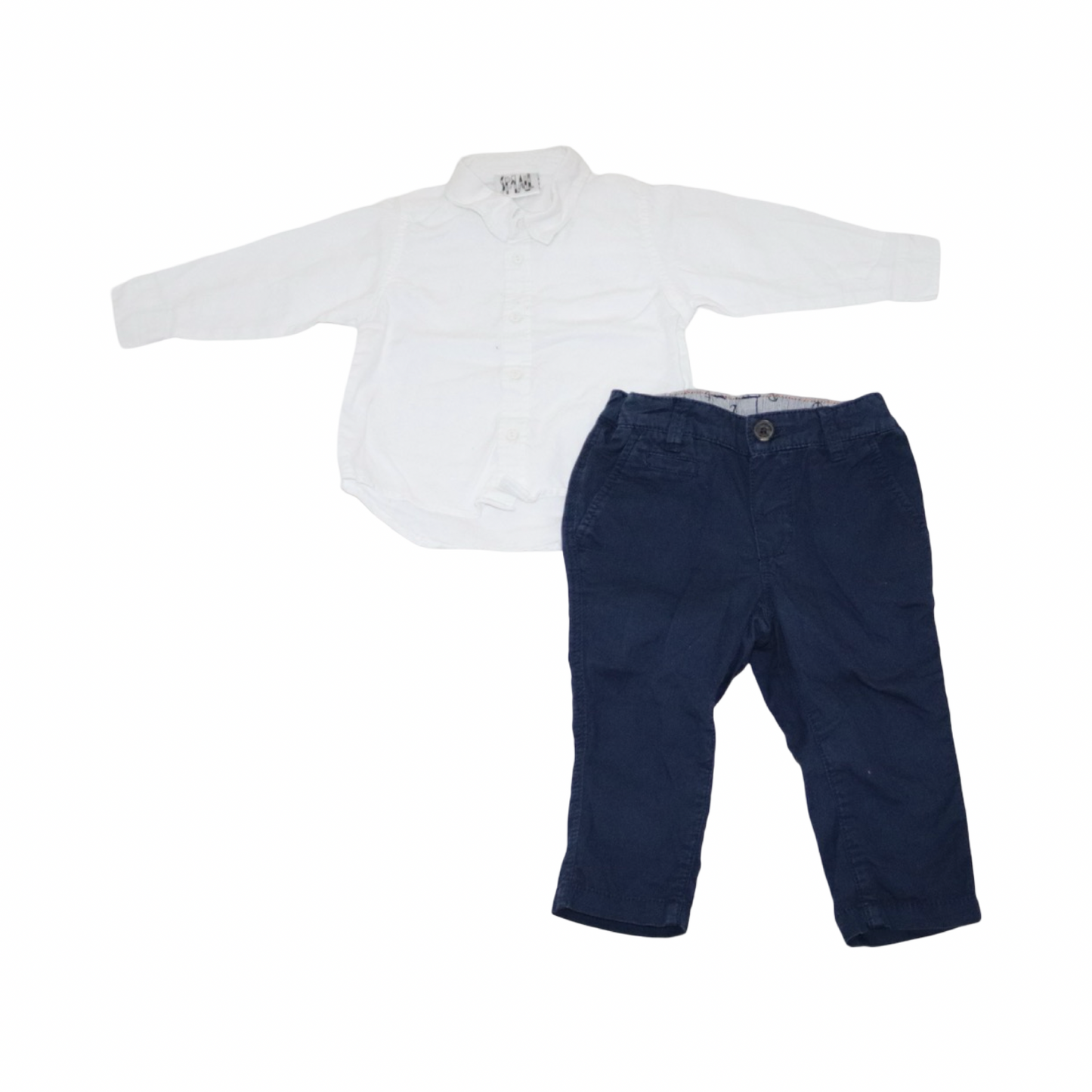 Skjorta & Byxor Matchande Set från SPRALL & H&M - Storlek 68 - Vit & Marinblå