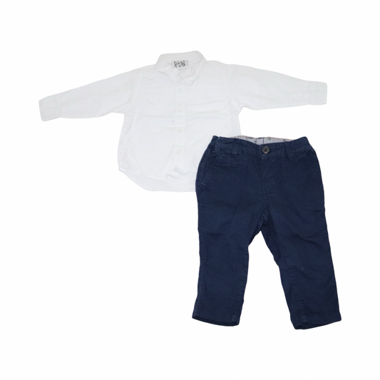 Skjorta & Byxor Matchande Set från SPRALL & H&M - Storlek 68 - Vit & Marinblå
