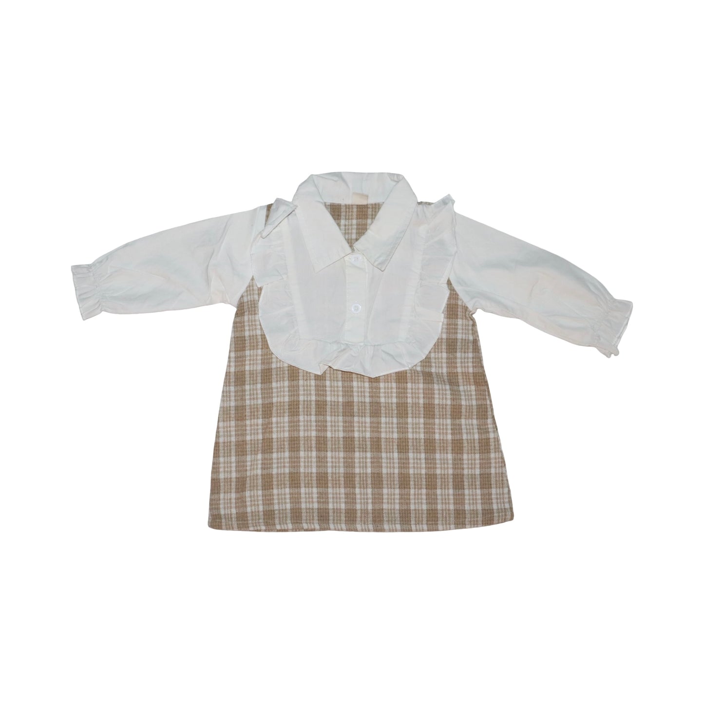 Långärmad Klänning - Storlek 74 - Vit & Brun