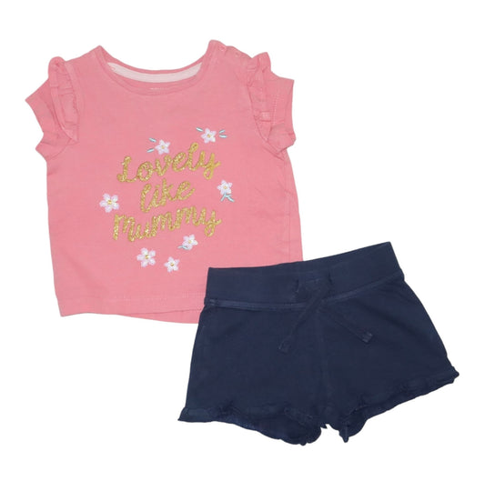 Kortärmad T-shirt and Shorts Matchande Set från PRIMARK - Storlek 68 - Rosa & Mörkblå