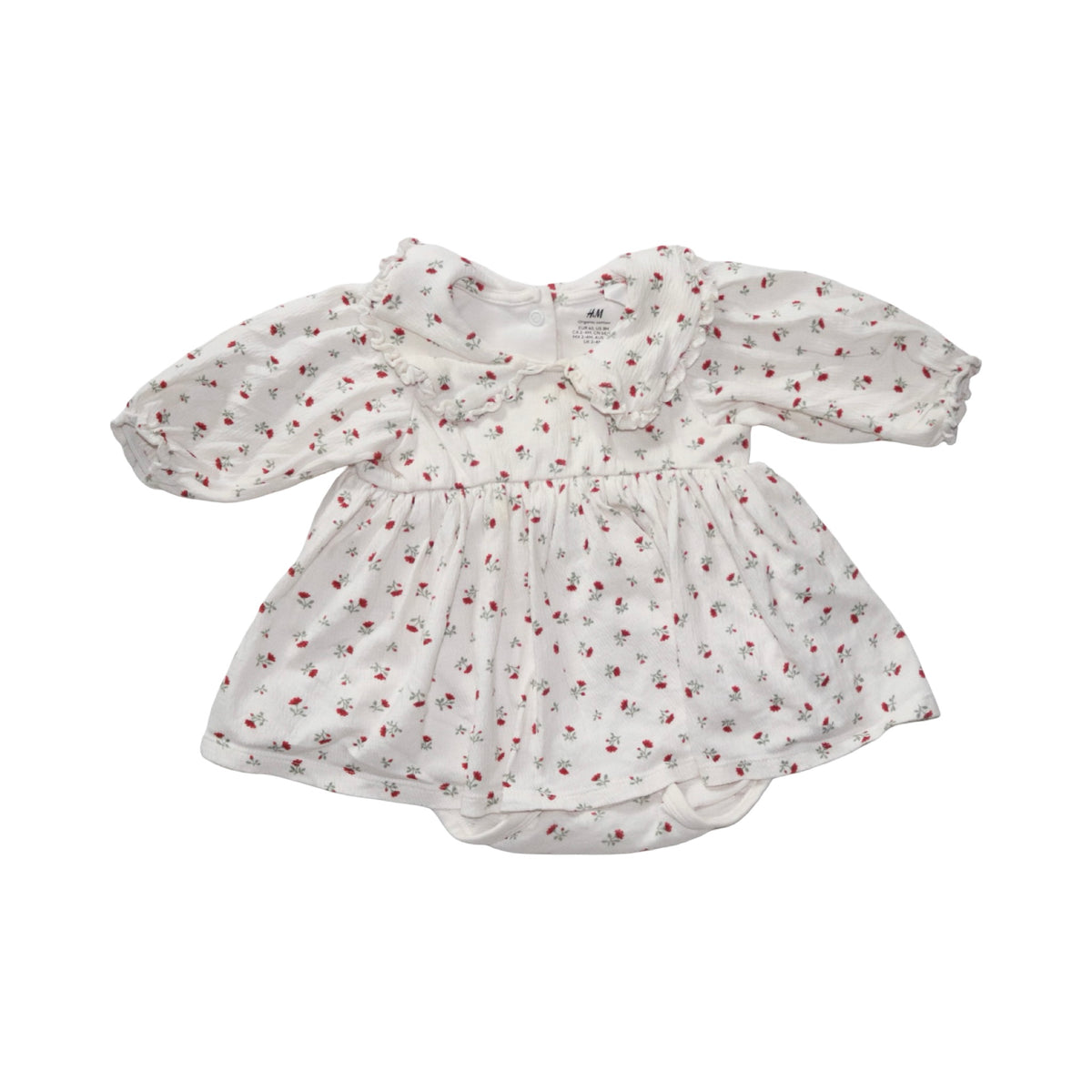 Långärmad Klänning med inbyggd Body från H&M - Storlek 62 - Benvit & Röd (Multi)