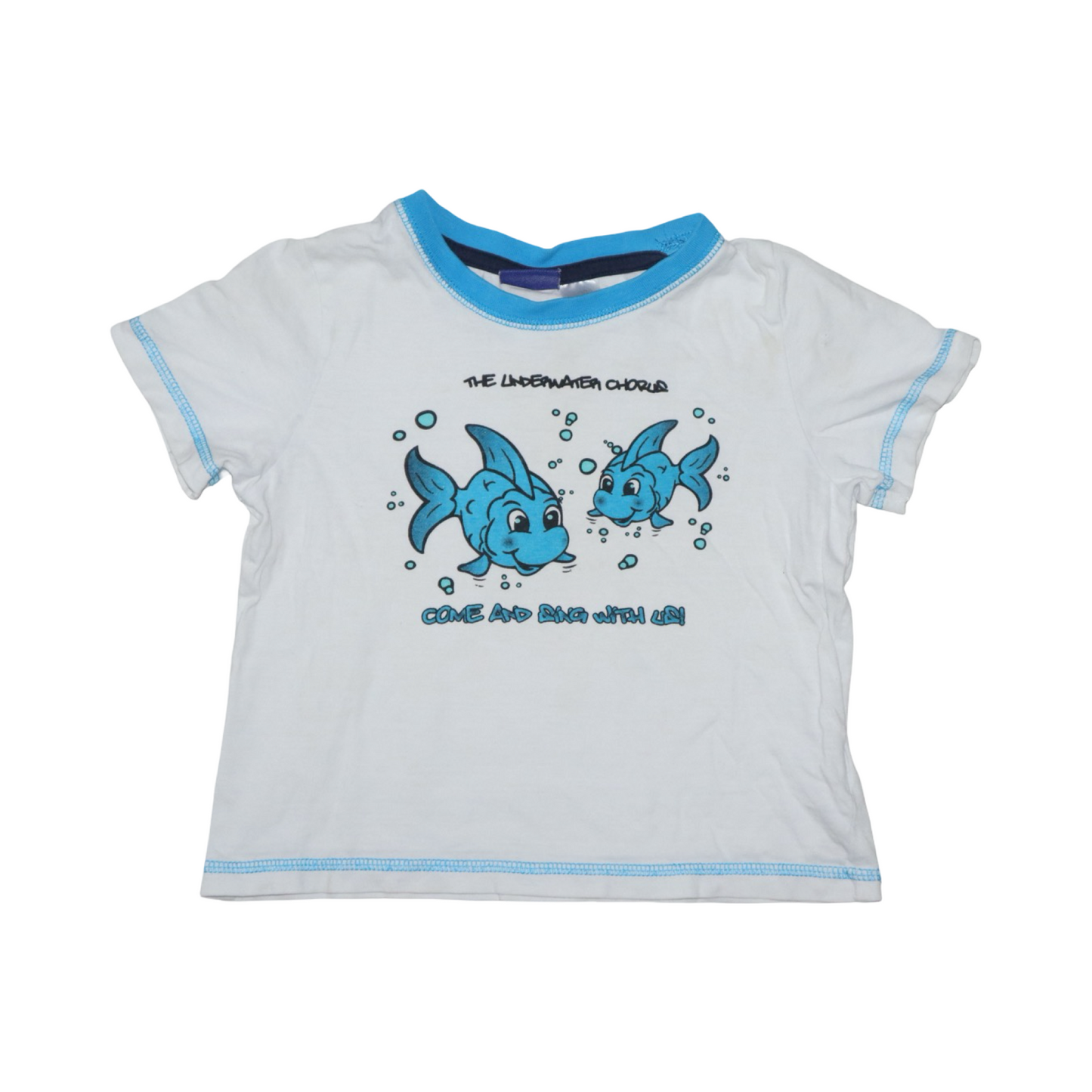 Kortärmad T-shirt från lupilu - Storlek 98 - Vit & Blå