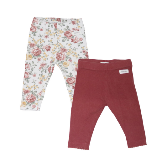 Leggings Byxor (2 Pack) från newbie - Storlek 68 - Vit & Rödbrun (Multi)