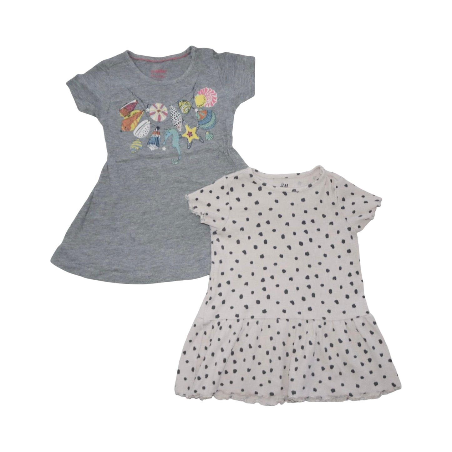 Kortärmad Klänning (2 Pack) från lupilu & H&M - Storlek 86/92 - Grå & Beige (Multi)