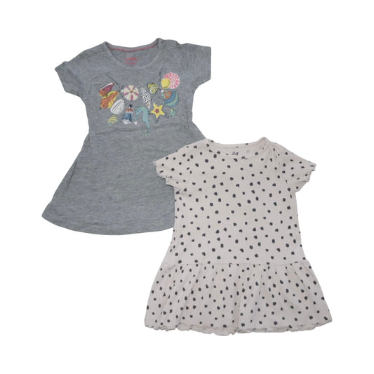Kortärmad Klänning (2 Pack) från lupilu & H&M - Storlek 86/92 - Grå & Beige (Multi)