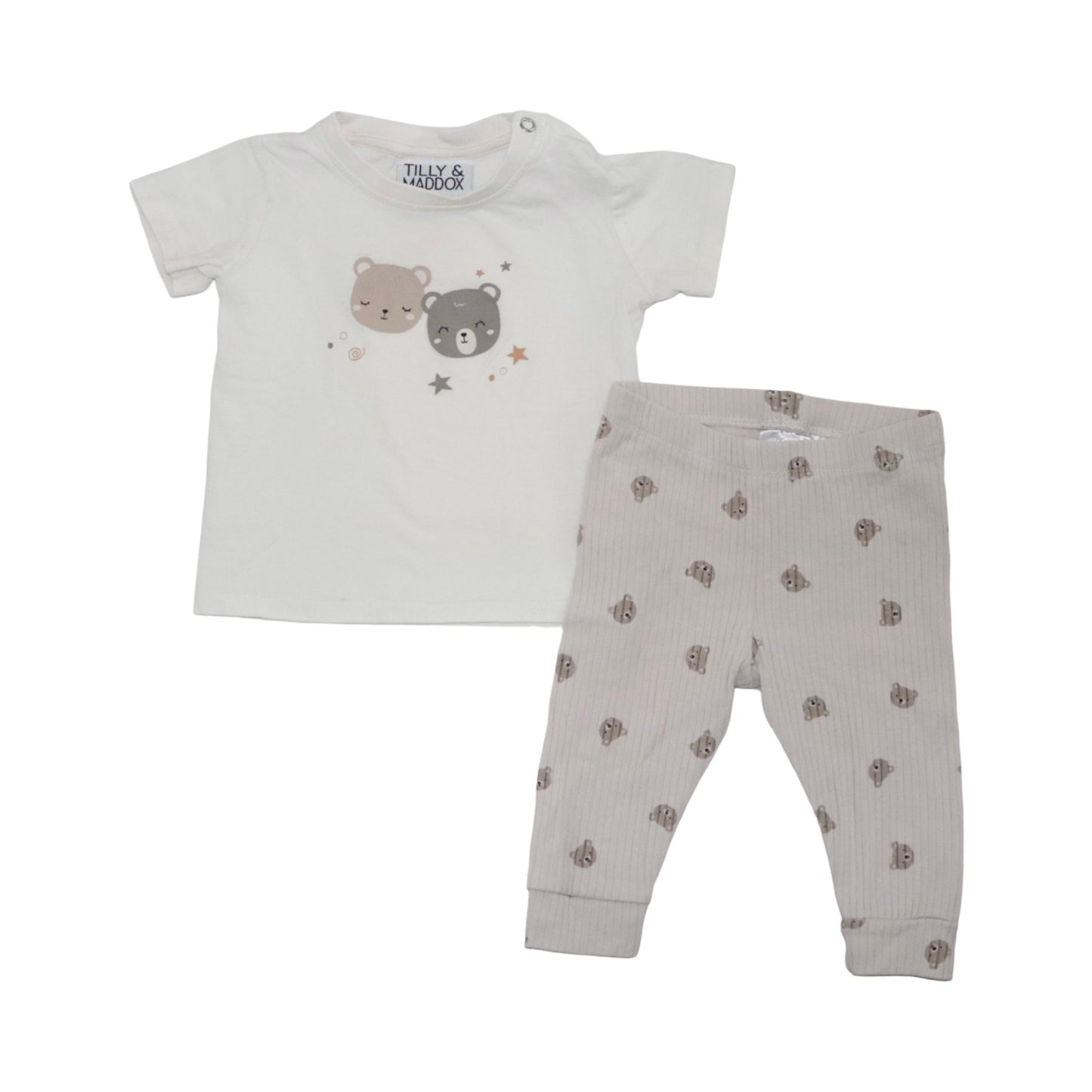 Kortärmad T-shirt & Byxor Matchande Set från TILLY & MODDOX & H&M - Storlek 68 - Benvit & Beige (Multi)