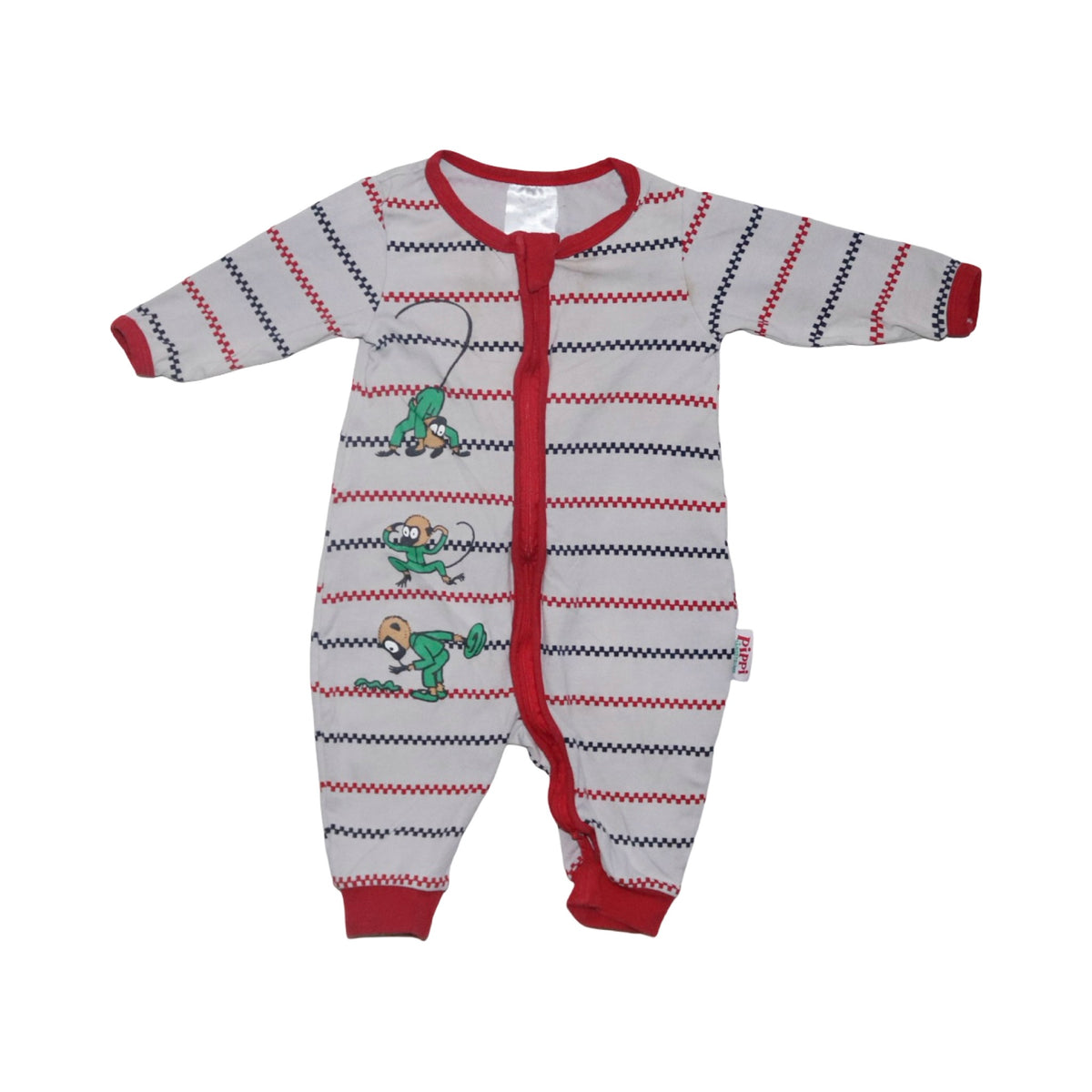 Lång Pyjamas från Pippi Långstrump - Storlek 62 - Vit & Röd (Multi)