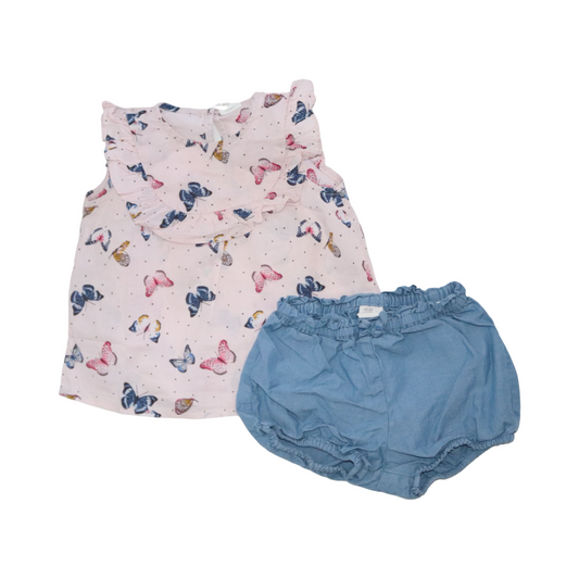 Linne Blus & Shorts Matchande Set frän H&M - Storlek 80 - Ljusrosa & Blå (Multi)