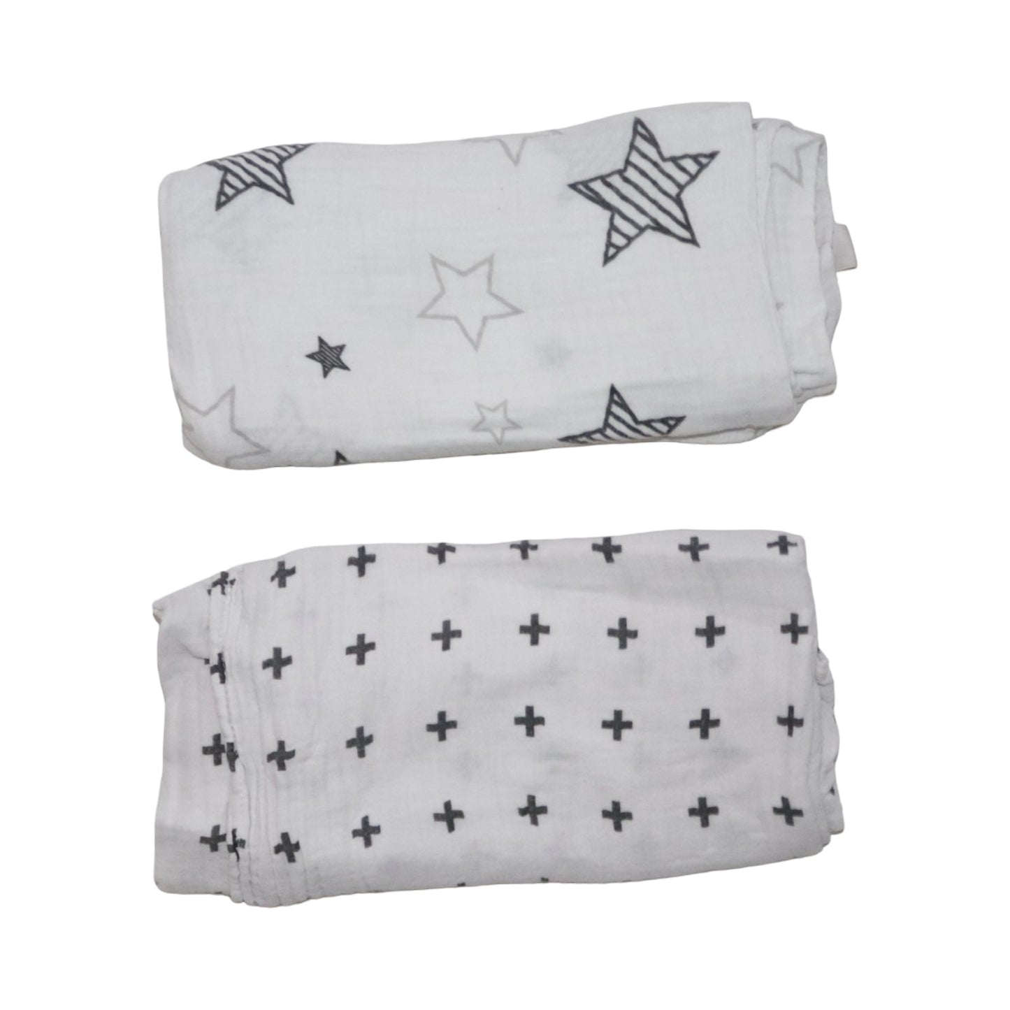 Filt - Muslinfilf (2 Pack) - Storlek 110/110 cm - Svart & Vit