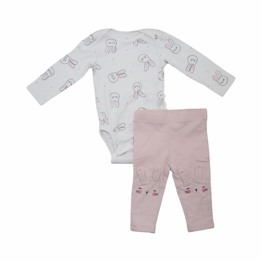 Långärmad Body & Byxor Matchande Set från H&M - Storlek 68 - Vit & Ljusrosa (Multi)