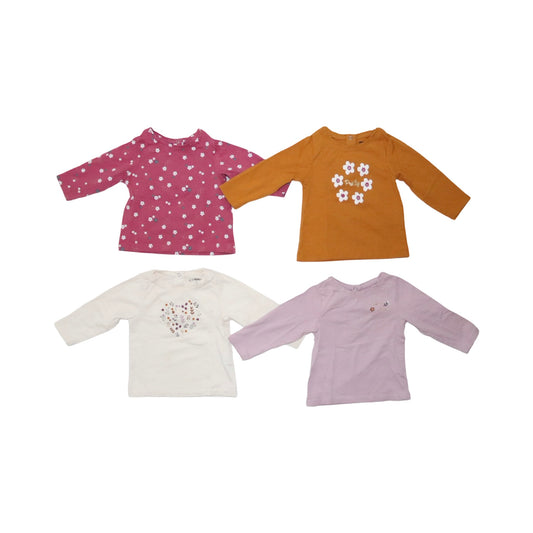 Långärmad T-shirt (4 Pack) från ORCHESTRA - Storlek 74 -  Rosa & Gul (Multi)