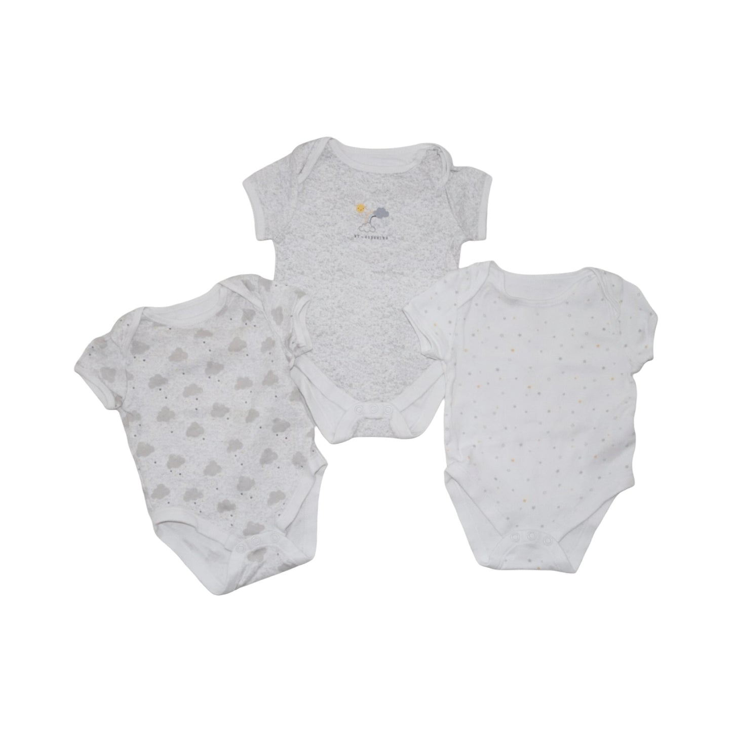 Kortärmad Body (3 Pack) från PRIMARK - Storlek 74 - Vit & Grå (Multi)