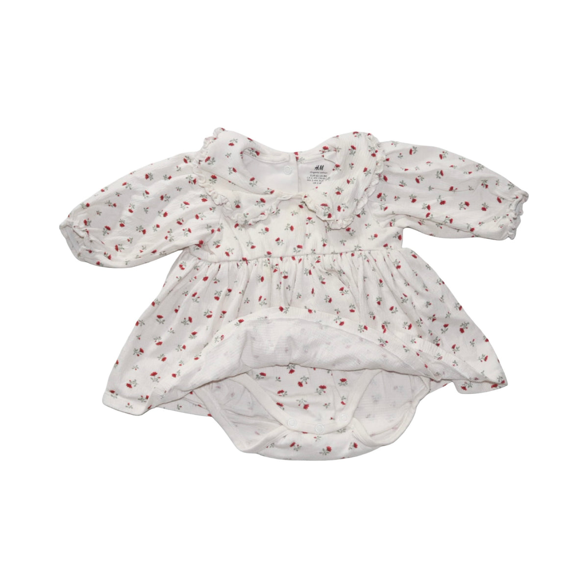 Långärmad Klänning med inbyggd Body från H&M - Storlek 62 - Benvit & Röd (Multi)